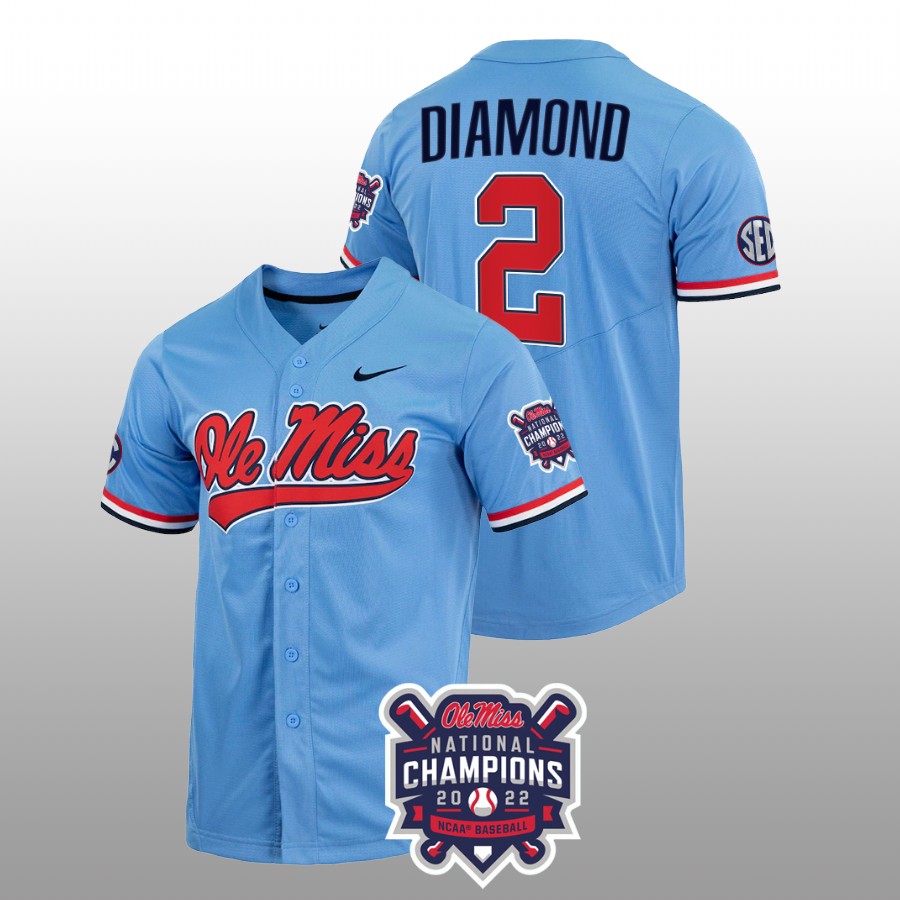 men ole miss rebels derek diamond blue 2022 college world series champions ncaa baseball jersey