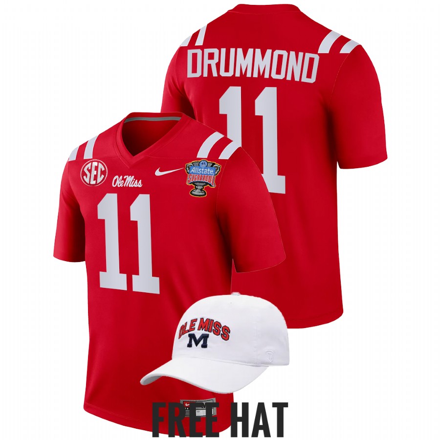 men ole miss rebels dontario drummond college football playoff 2022 sugar bowl red jersey