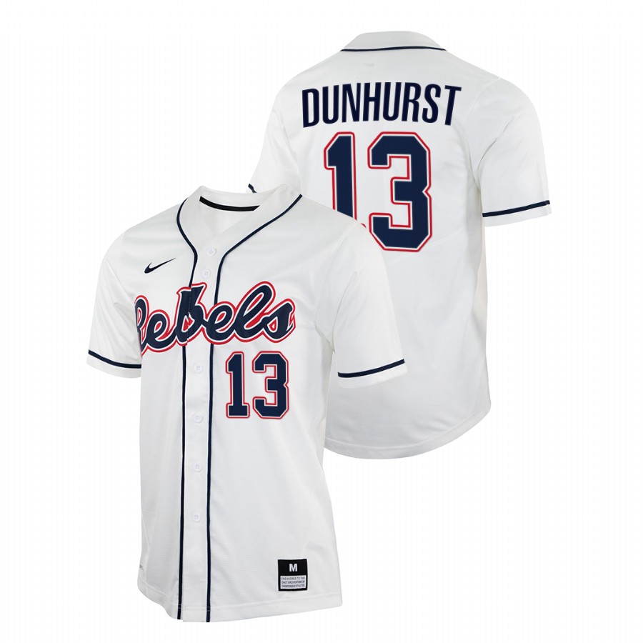 men ole miss rebels hayden dunhurst white college baseball jersey