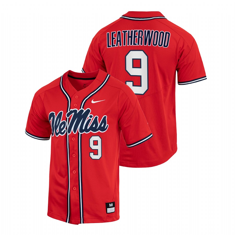 men ole miss rebels hayden leatherwood red 2022college baseball full button jersey