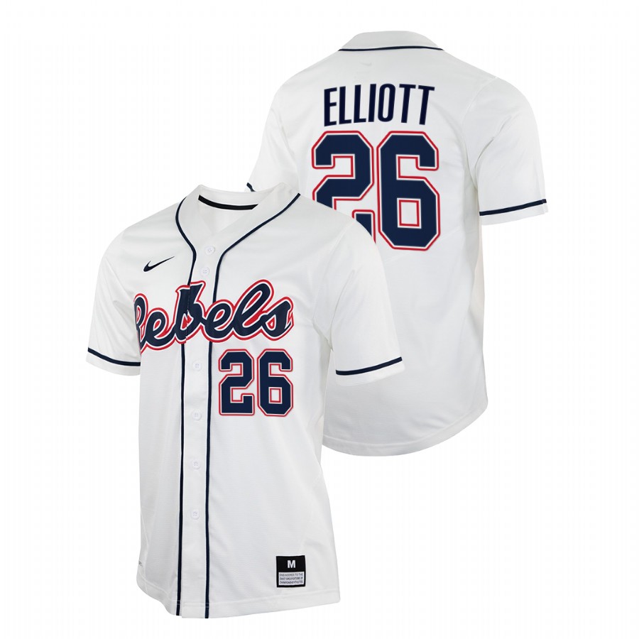 men ole miss rebels hunter elliott white college baseball jersey