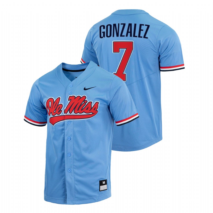 men ole miss rebels jacob gonzalez blue college baseball full button jersey