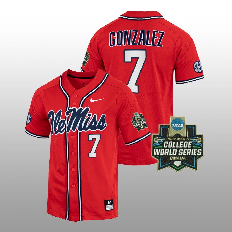 men ole miss rebels jacob gonzalez red 2022 college world series baseball jersey