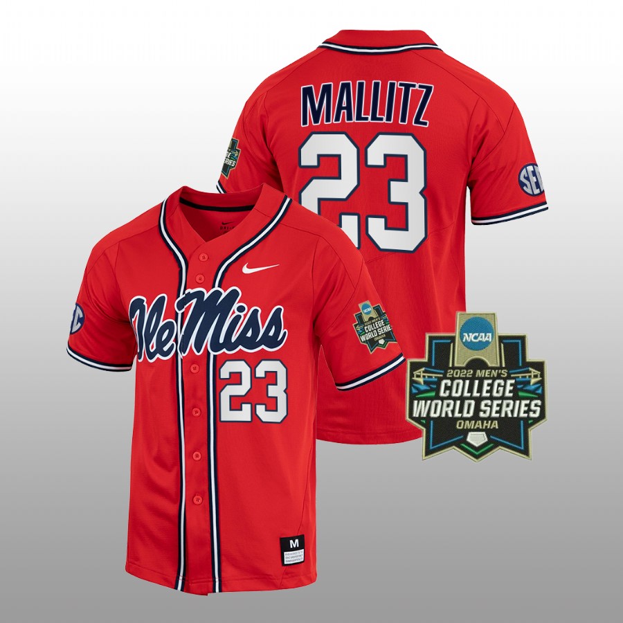 men ole miss rebels josh mallitz red 2022 college world series baseball jersey