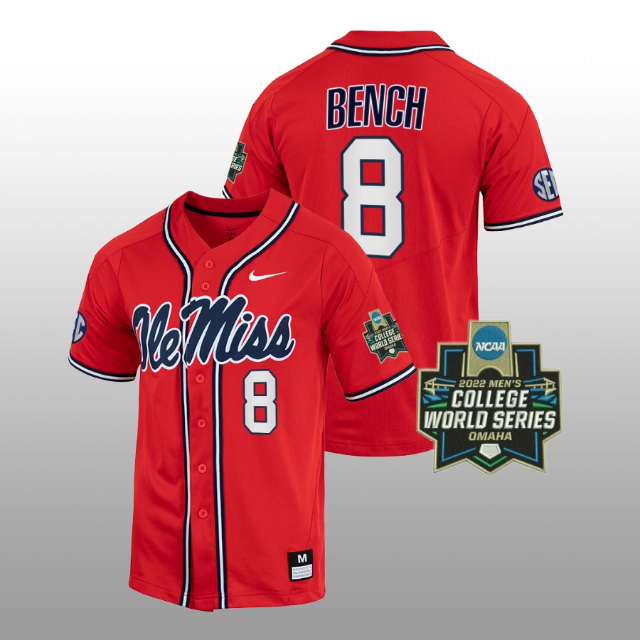 men ole miss rebels justin bench red 2022 college world series baseball jersey