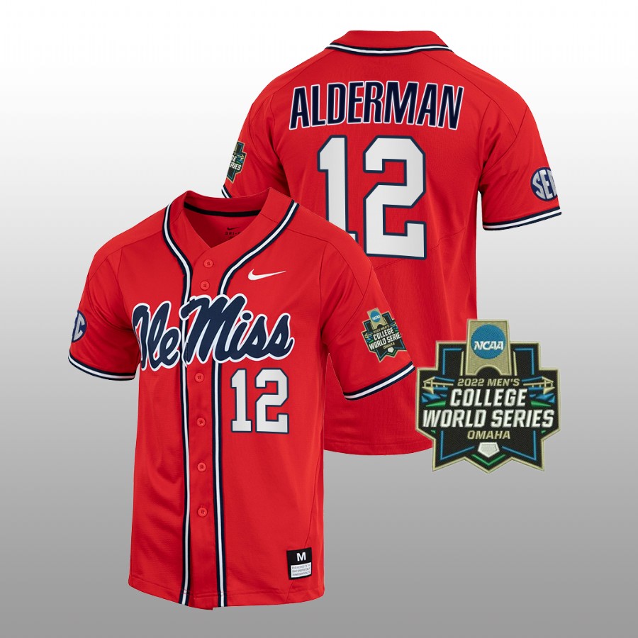men ole miss rebels kemp alderman red 2022 college world series baseball jersey