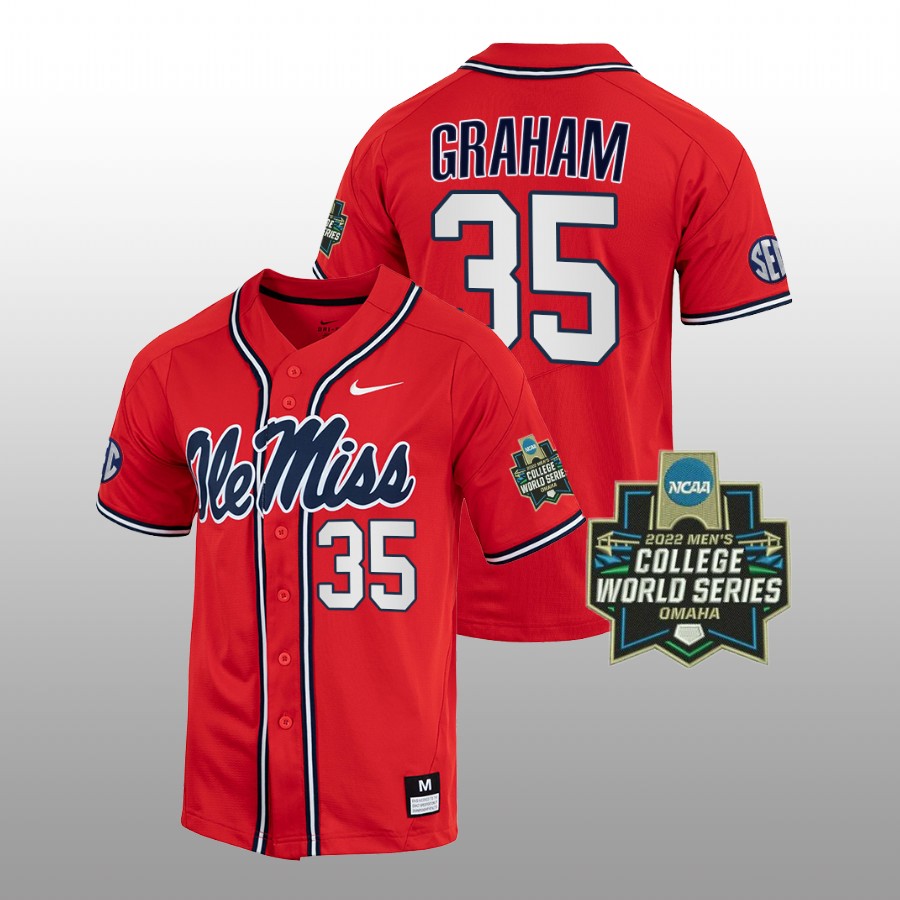 men ole miss rebels kevin graham red 2022 college world series baseball jersey