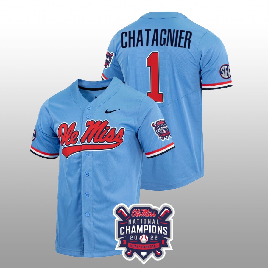 men ole miss rebels peyton chatagnier blue 2022 college world series champions ncaa baseball jersey