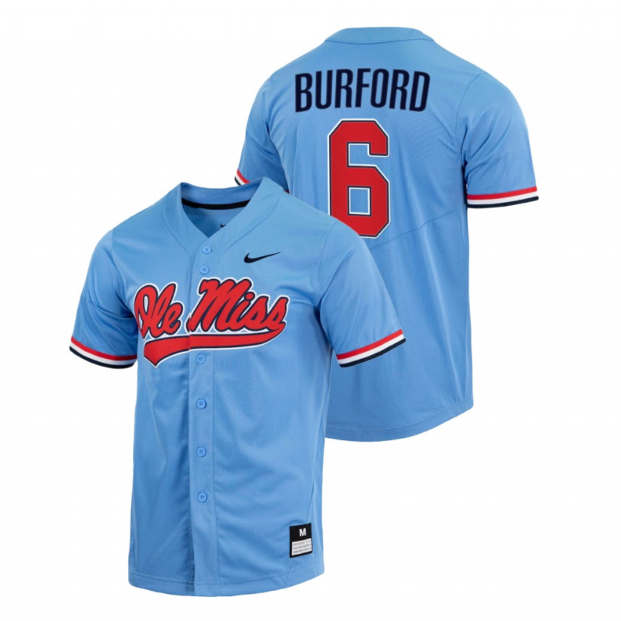 men ole miss rebels reagan burford blue college baseball full button jersey