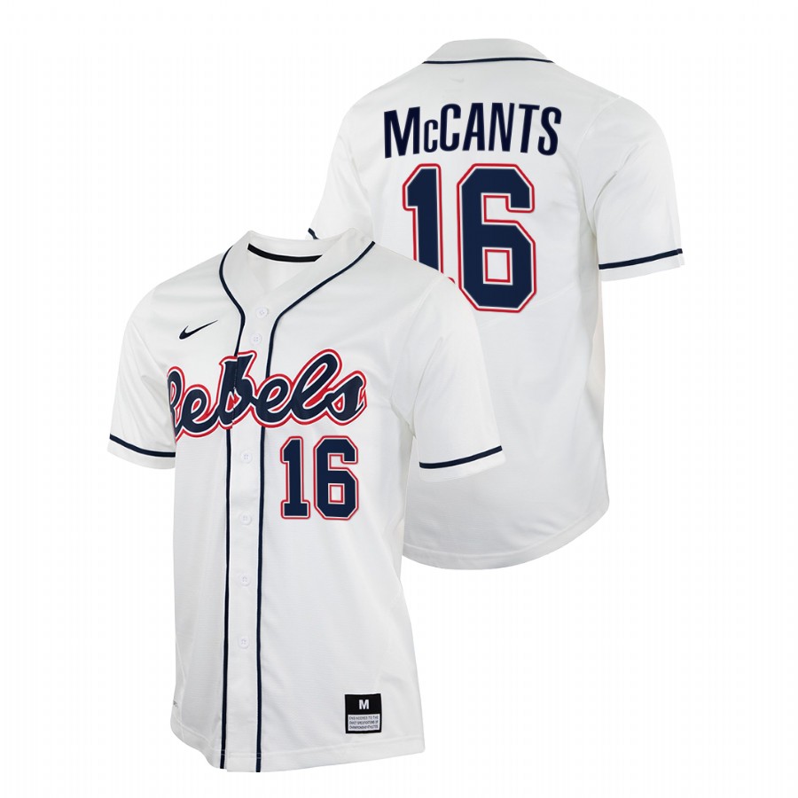 men ole miss rebels tj mccants white college baseball jersey