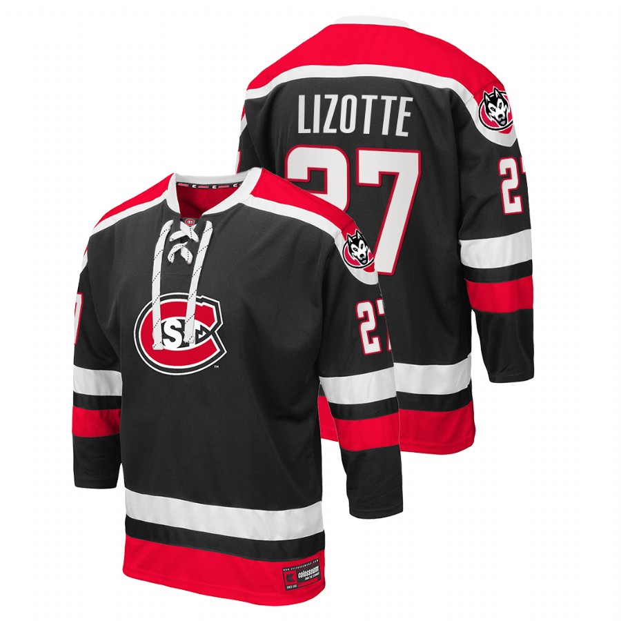men st. cloud state huskies blake lizotte black college hockey nhl alumni jersey