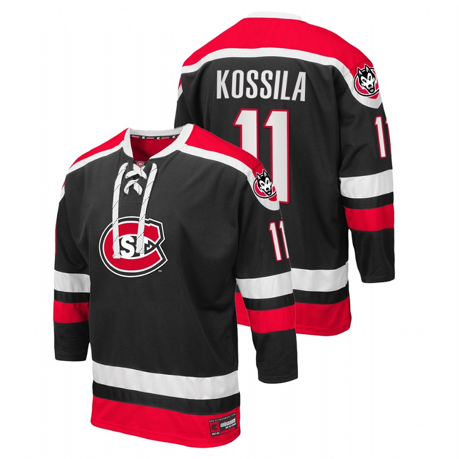 men st. cloud state huskies kalle kossila black college hockey nhl alumni jersey