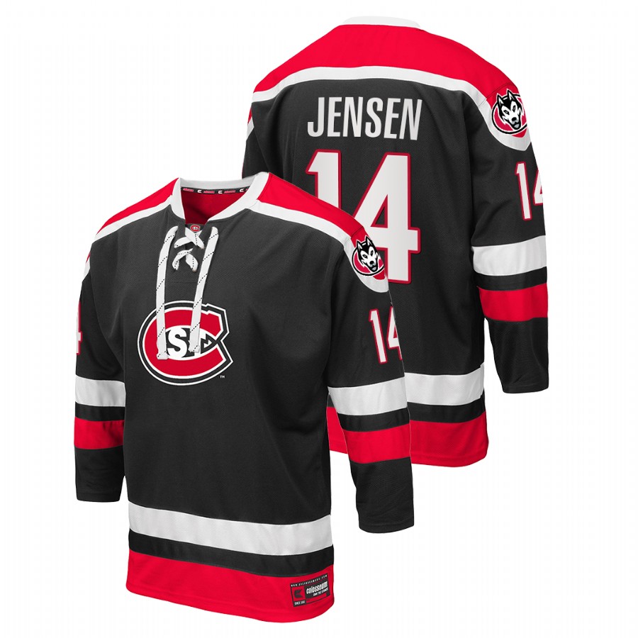men st. cloud state huskies nick jensen black college hockey nhl alumni jersey