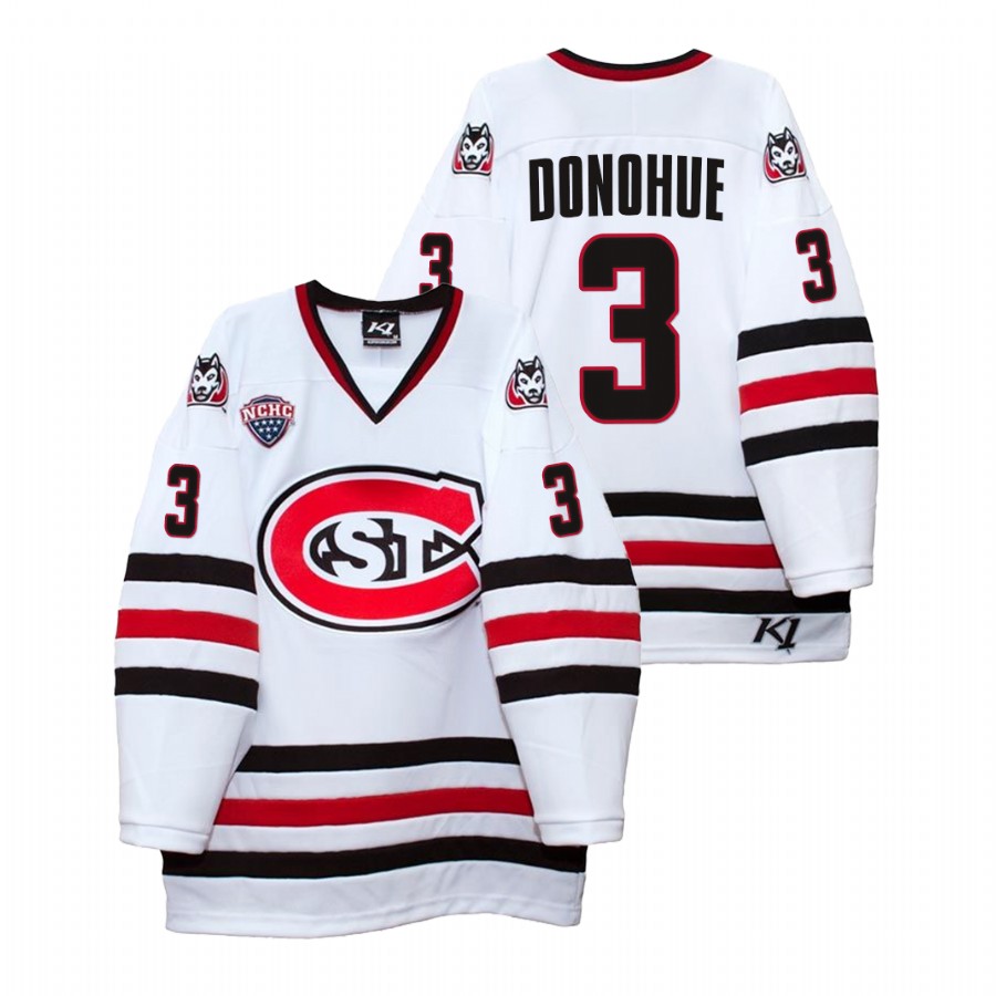 men st. cloud state huskies seamus donohue white college hockey home jersey