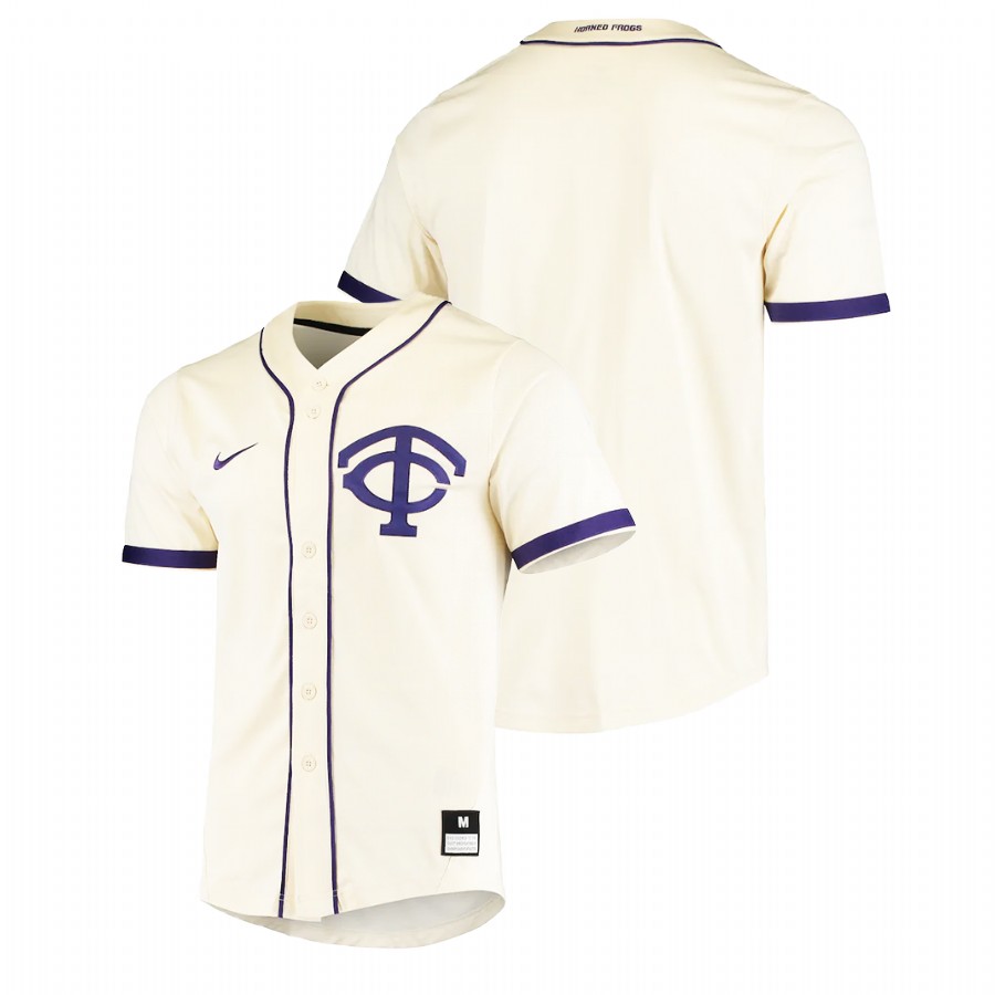 men tcu horned frogs custom vapor untouchable elite college baseball cream jersey