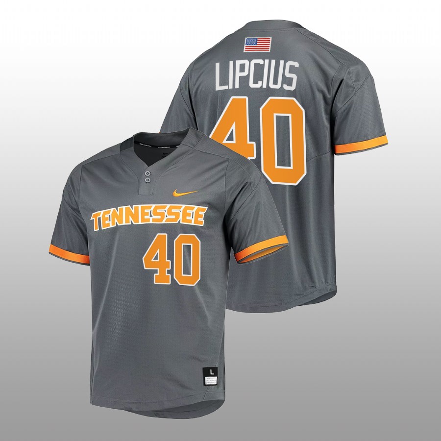 men tennessee volunteers luc lipcius grey 2022college baseball jersey
