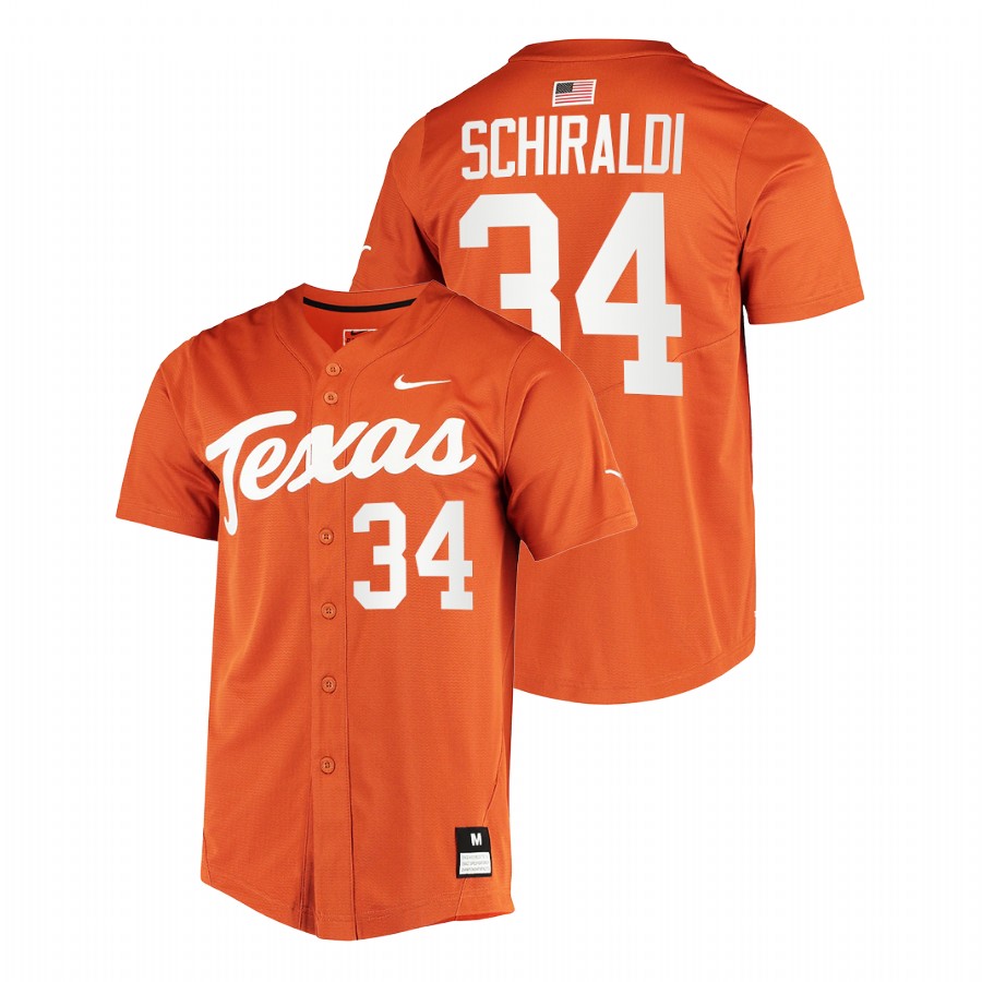 men texas longhorns calvin schiraldi orange college baseball full button jersey