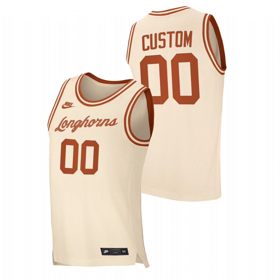 men texas longhorns custom 2020 21 replica retro basketball cream jersey
