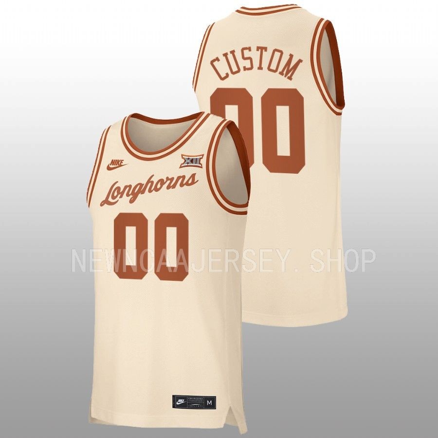 men texas longhorns custom 2022 23 replica retro basketball cream jersey