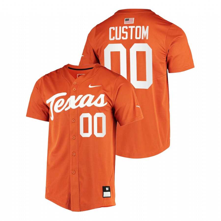 men texas longhorns custom orange college baseball full button jersey