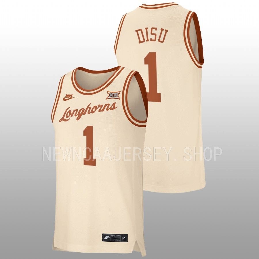 men texas longhorns dylan disu 2022 23 replica retro basketball cream jersey