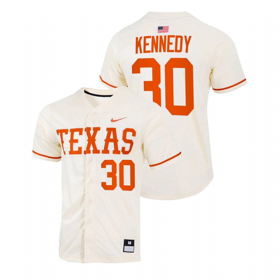 men texas longhorns eric kennedy natural college baseball full button jersey