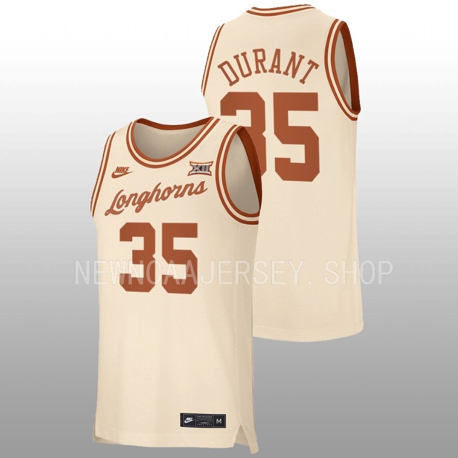men texas longhorns kevin durant alumni retro basketball cream jersey