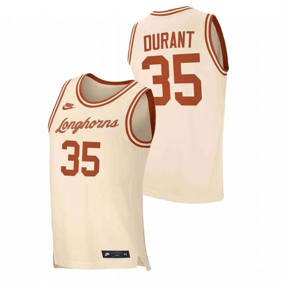 men texas longhorns kevin durant replica retro basketball cream jersey