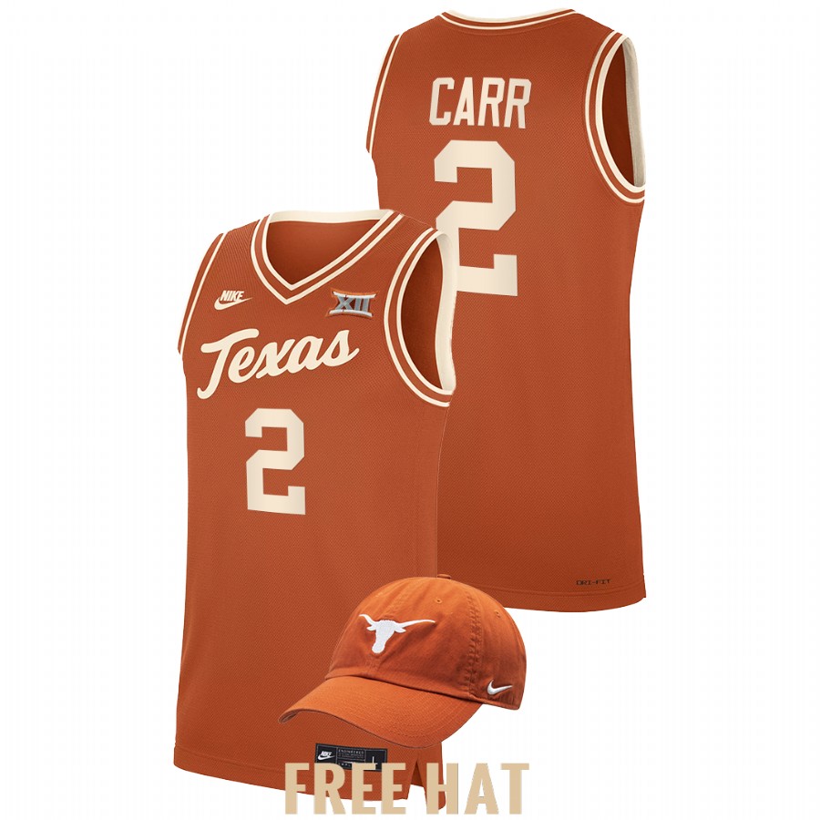 men texas longhorns marcus carr 2021 22 throwback college basketball orange jersey