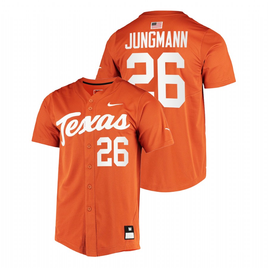men texas longhorns taylor jungmann orange college baseball full button jersey