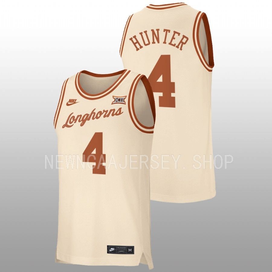 men texas longhorns tyrese hunter 2022 23 replica retro basketball cream jersey