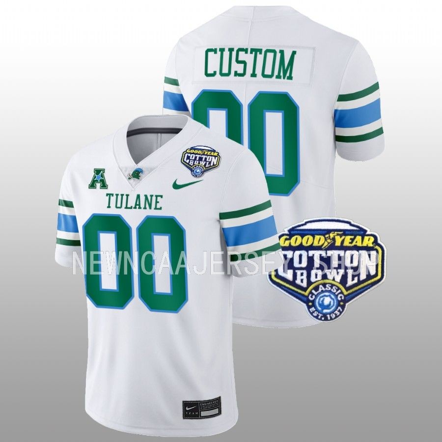 men tulane green wave custom white 2023 cotton bowl college football playoff jersey