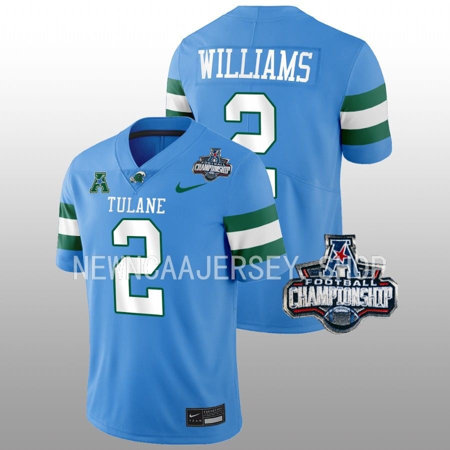 men tulane green wave dorian williams blue 2022 acc championship football jersey