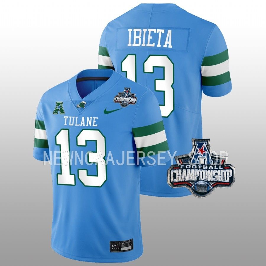 men tulane green wave justin ibieta blue 2022 acc championship football jersey