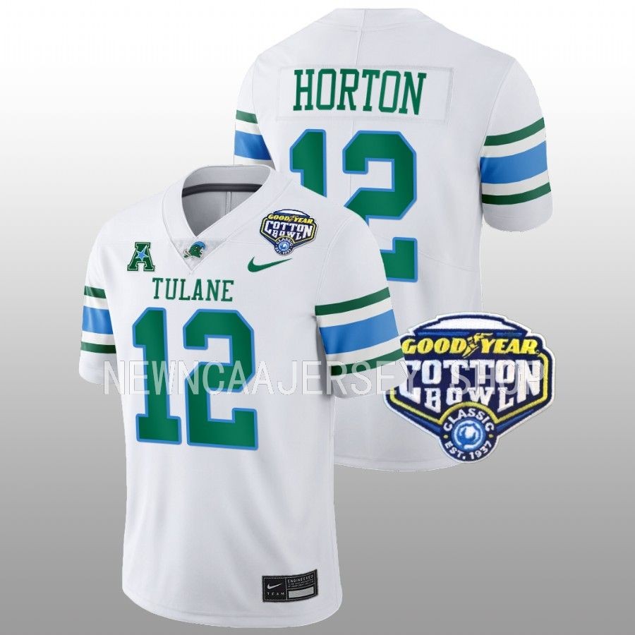 men tulane green wave kai horton white 2023 cotton bowl college football playoff jersey