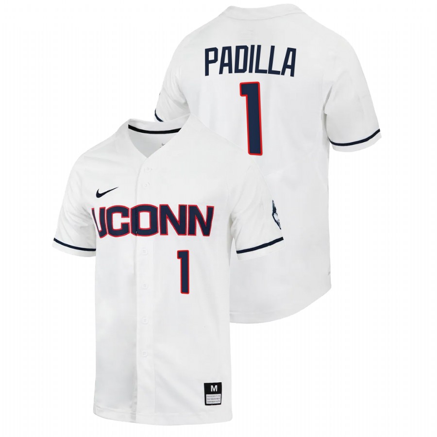 men uconn huskies bryan padilla white 2022college baseball full button jersey