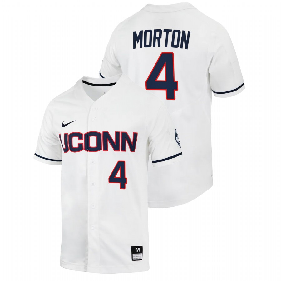 men uconn huskies korey morton white 2022college baseball full button jersey