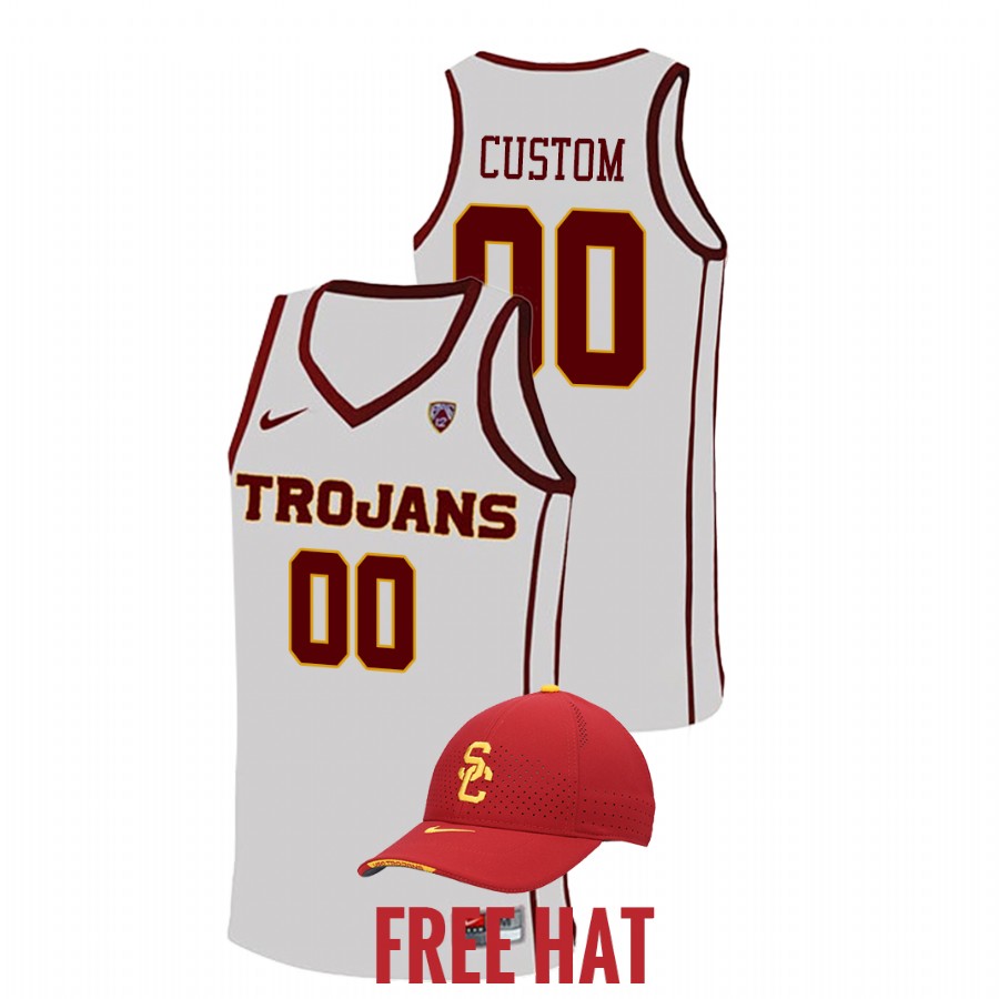 men usc trojans custom 2021 22 free hat college basketball white jersey