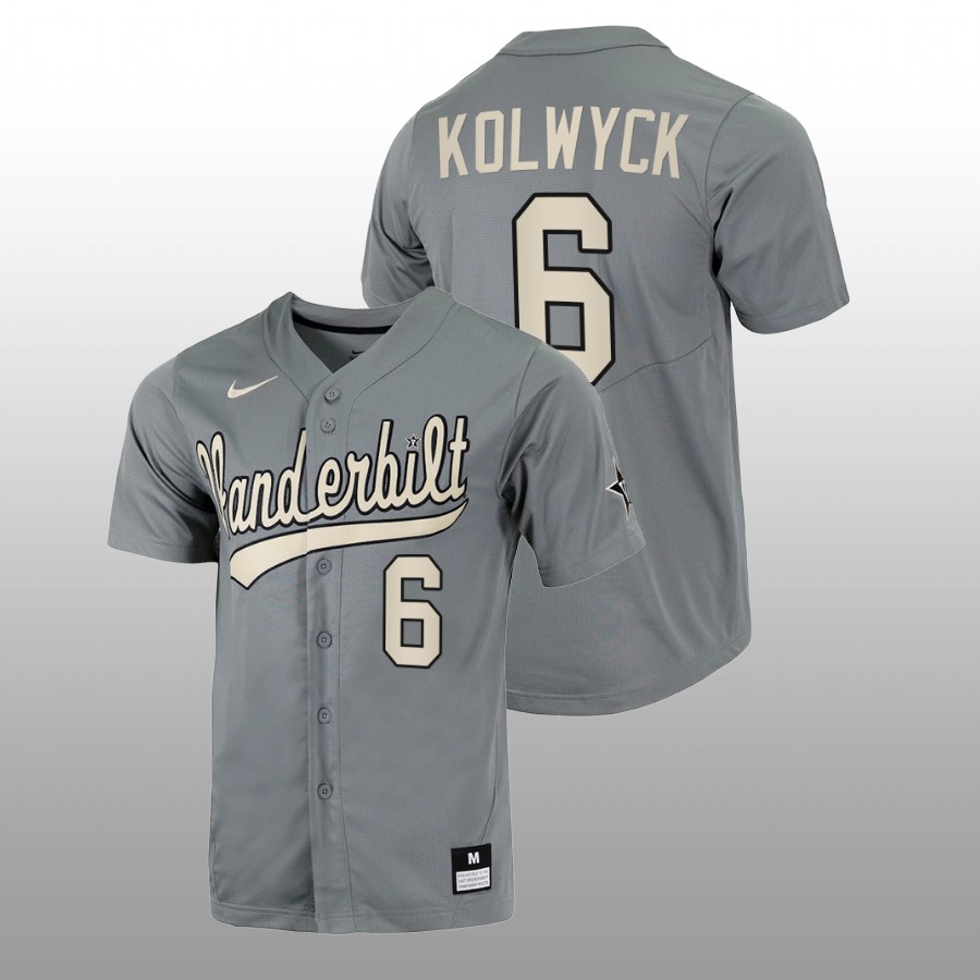 men vanderbilt commodores tate kolwyck grey 2022college baseball full button jersey
