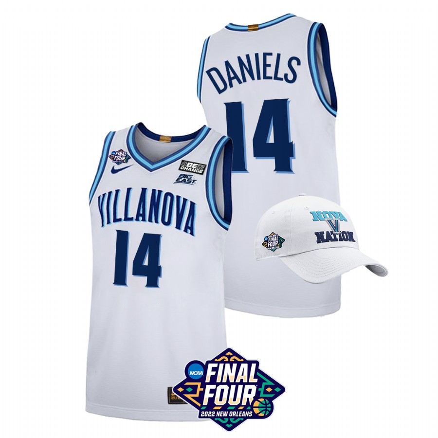 men villanova wildcats caleb daniels basketball 2022 march madness final four white jersey