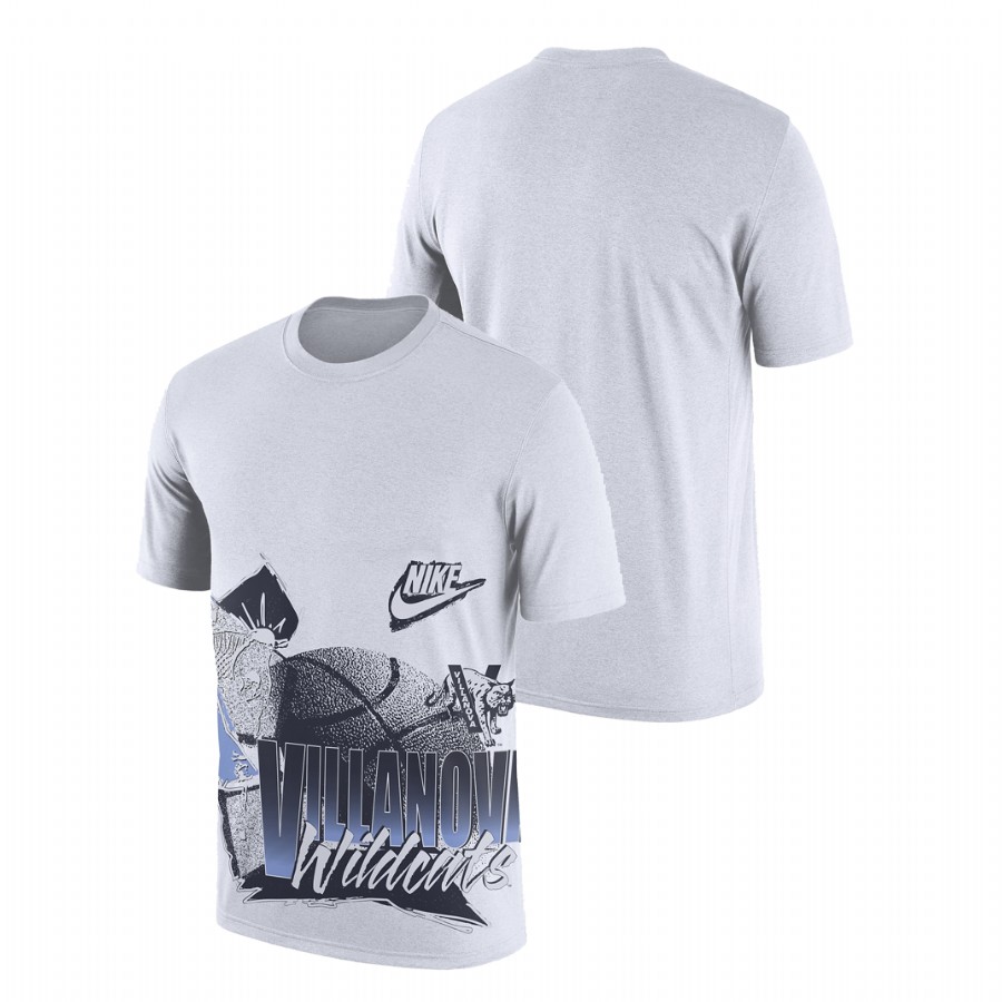 men villanova wildcats white 90s style college basketball t shirt