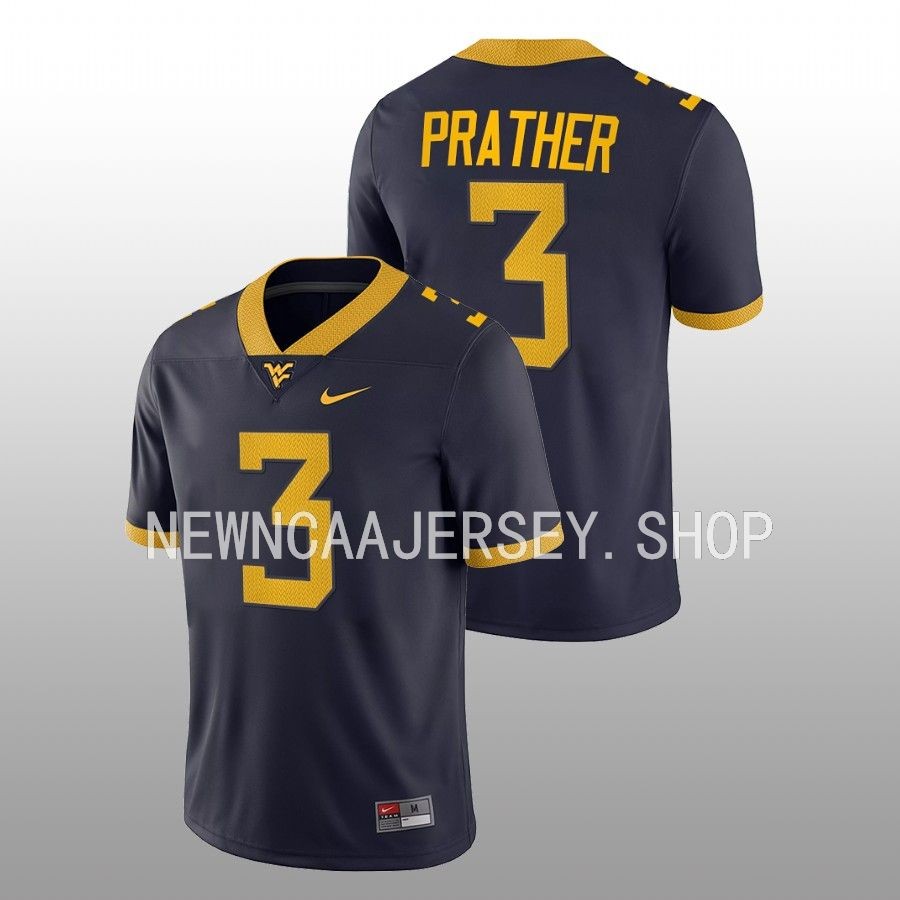 men west virginia mountaineers kaden prather game college football navy jersey