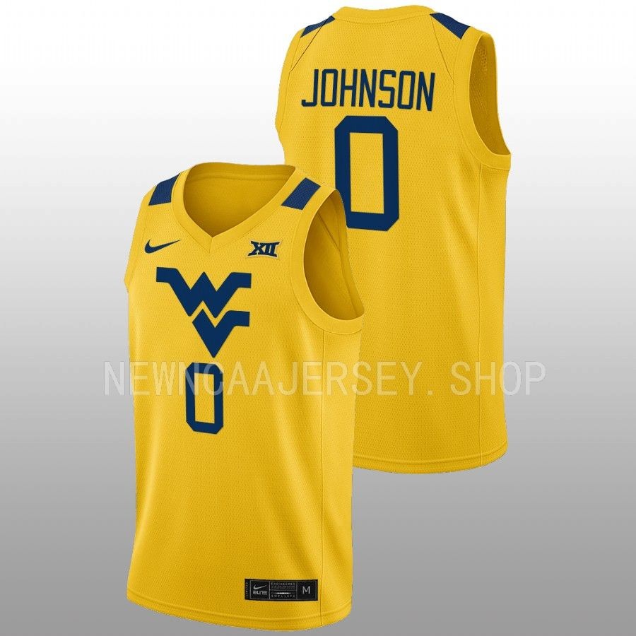 men west virginia mountaineers kedrian johnson 2022 23 alternate basketball gold jersey