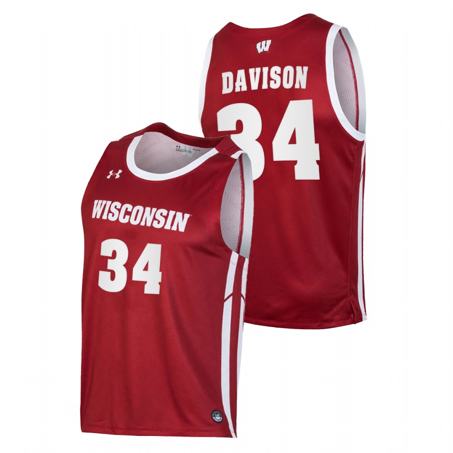 men wisconsin badgers brad davison 2020 21 college basketball replica red jersey