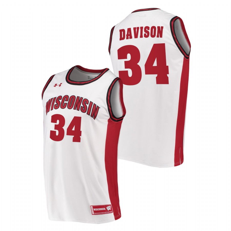men wisconsin badgers brad davison 2020 21 college basketball replica white jersey