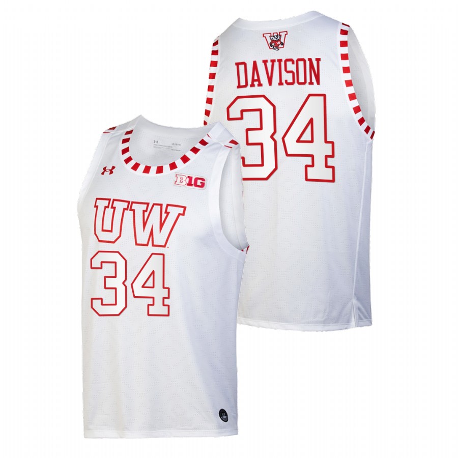 men wisconsin badgers brad davison 2021 22 alternate basketball by the players white jersey