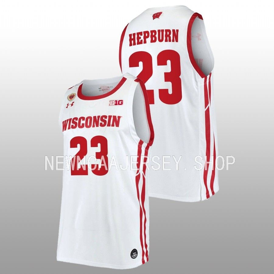 men wisconsin badgers chucky hepburn 2022 23 replica home basketball white jersey