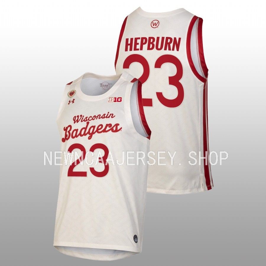 men wisconsin badgers chucky hepburn white 2022 23retro basketball throwback jersey