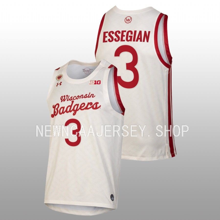 men wisconsin badgers connor essegian white 2022 23retro basketball throwback jersey