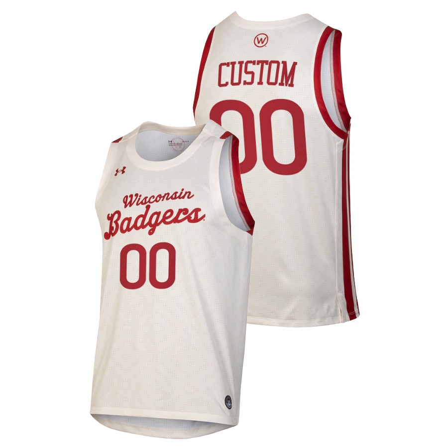 men wisconsin badgers custom 2021 college basketball throwback white jersey